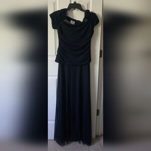 Patra Navy Blue Maxi Dress with Pleated Cap Sleeves